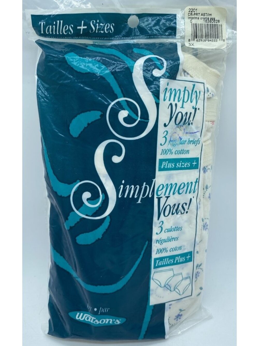 Vintage Simply You Plus Size Women’s Regular Briefs 3 Pack Cotton Floral Size 3X